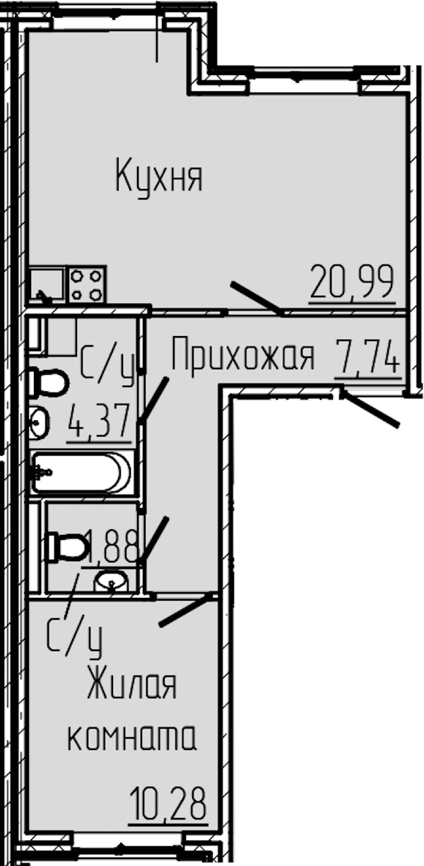1-комнатная квартира 45.26 м², 1/8 эт., ЖК «SERTOLOVO PARK»